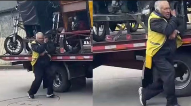 Adulto mayor se aferró a su bicitaxi mientras las autoridades se llevaban su vehículo en Soacha